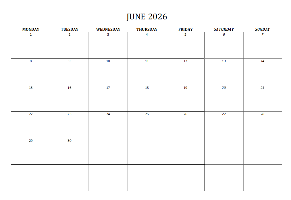 2026 Calendar Printable Landscape, Monthly Calendar Planner download PDF v2