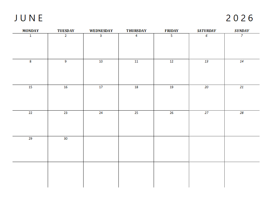 2026 Calendar Printable Landscape, Monthly Calendar Planner download PDF v6
