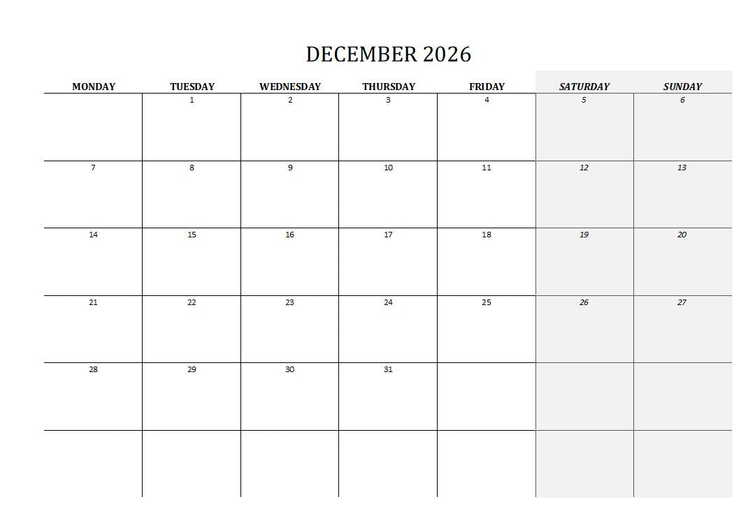 2026 Calendar Printable Landscape, Monthly Calendar Planner download PDF v3