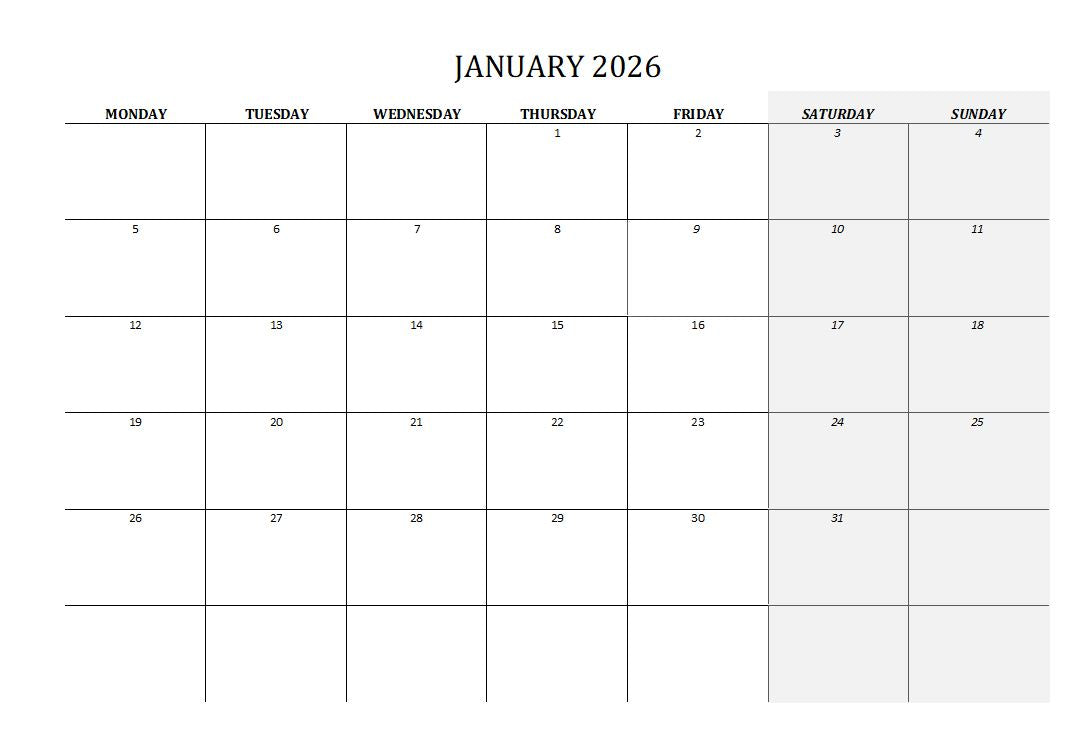 2026 Calendar Printable Landscape, Monthly Calendar Planner download PDF v3