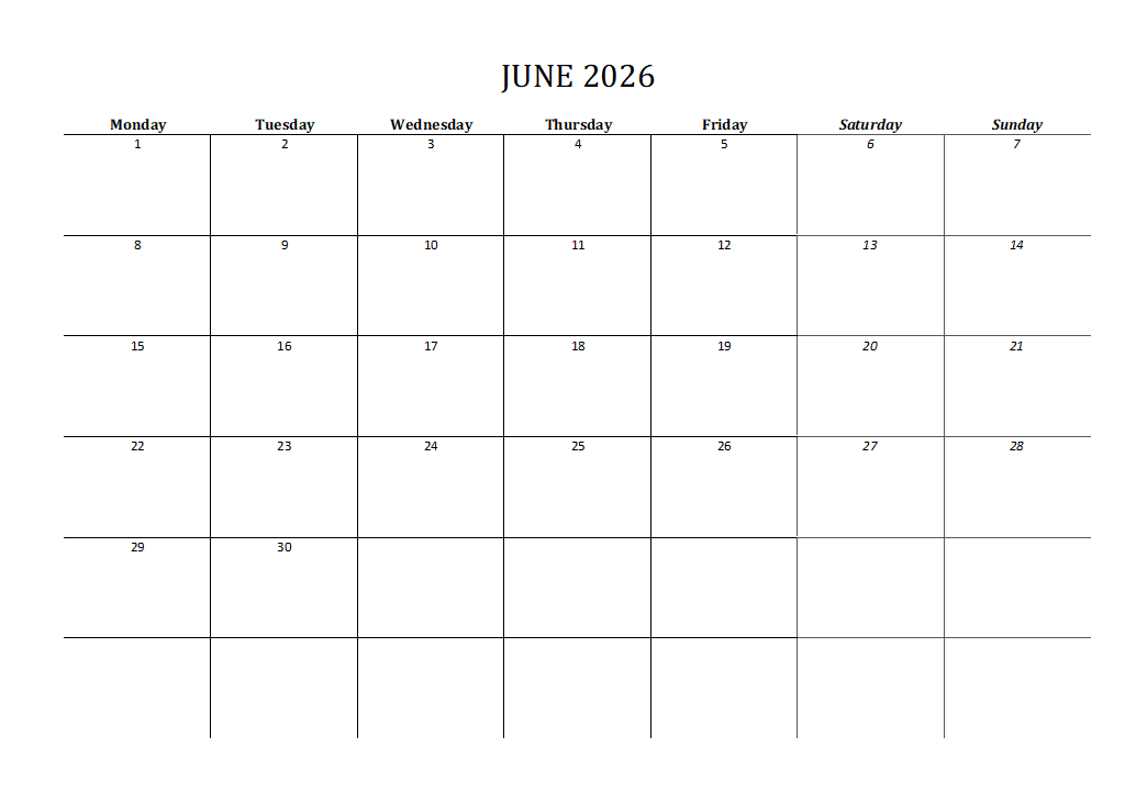 2026 Calendar Printable Landscape, Monthly Calendar Planner download PDF v1
