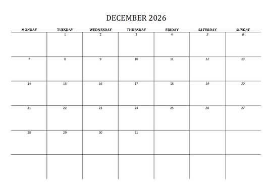 2026 Calendar Printable Landscape, Monthly Calendar Planner download PDF v2