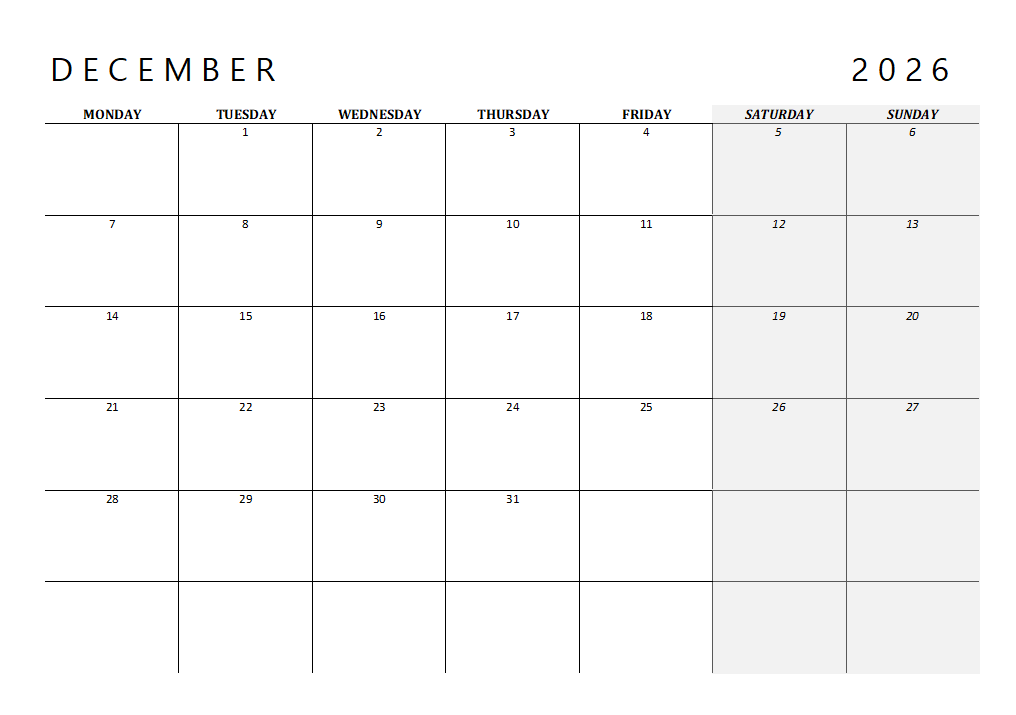 2026 Calendar Printable Landscape, Monthly Calendar Planner download PDF v4