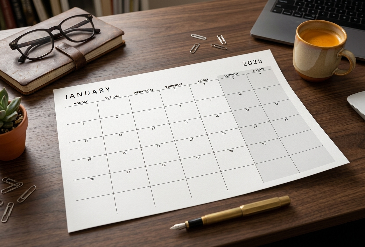 2026 Calendar Printable Landscape, Monthly Calendar Planner download PDF v4