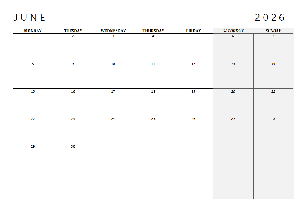 2026 Calendar Printable Landscape, Monthly Calendar Planner download PDF v4
